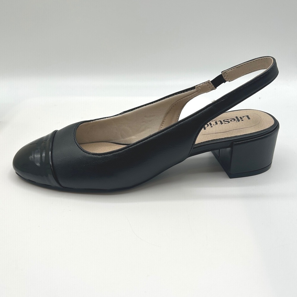 LifeStride Becoming Slingback Pump Women's 6.5M,Black&Patent,Block Heel,NEW/DEF.